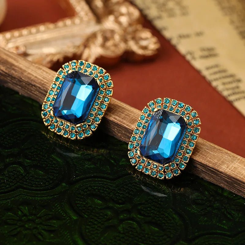 Brinco Vintage Azul com Zircônia Folheado a Ouro 18k