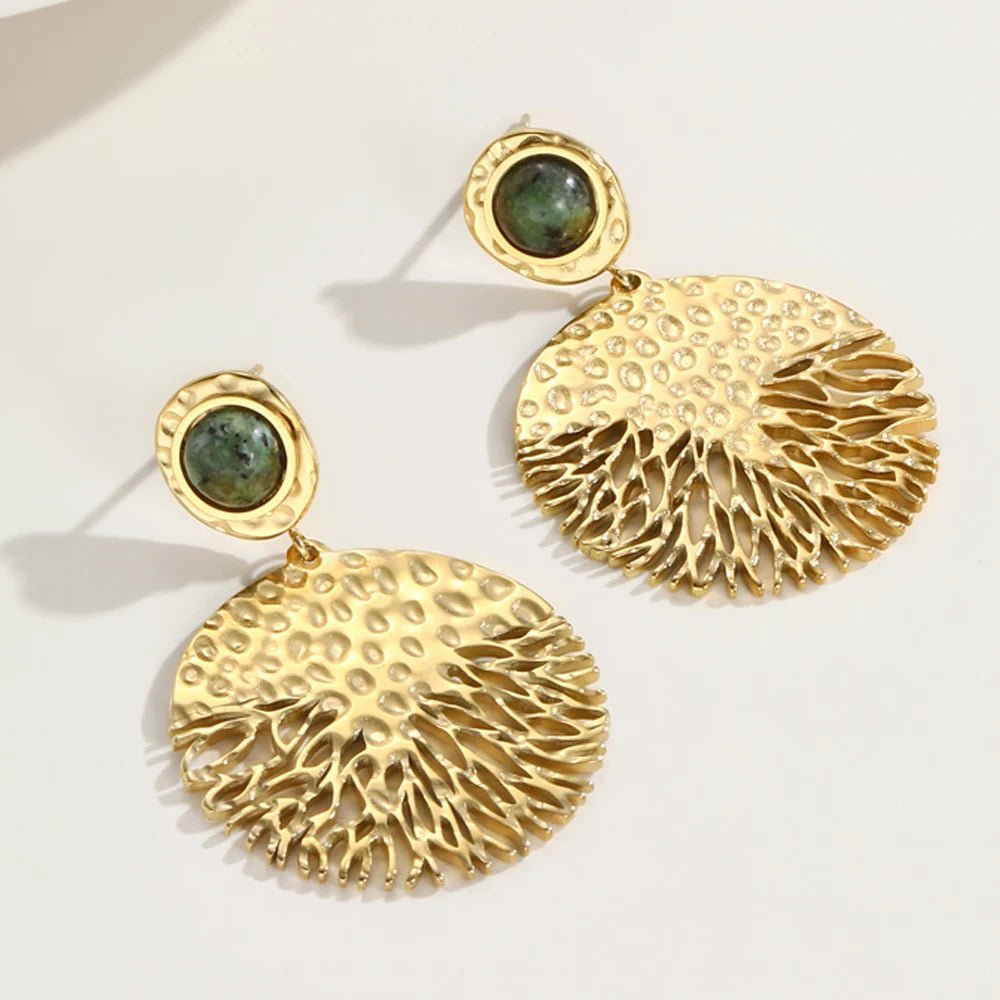 Brinco Pedra Natural Árvore da vida 18K