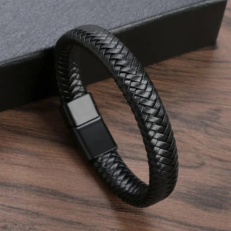 Pulseira clássica de couro preto/marrom para homens - Vonn