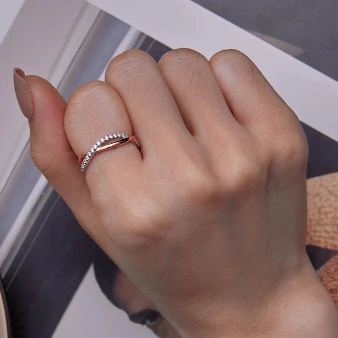 Anel Prata Aro Duplo Zircônia