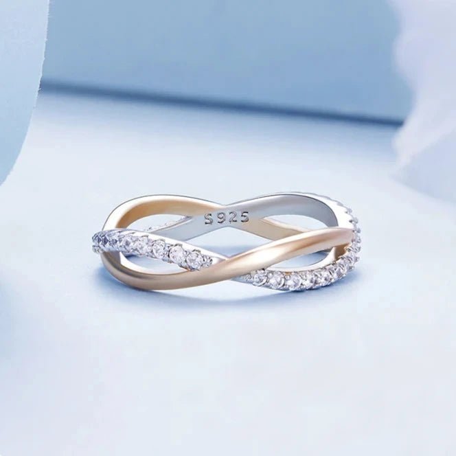 Anel Prata Aro Duplo Zircônia