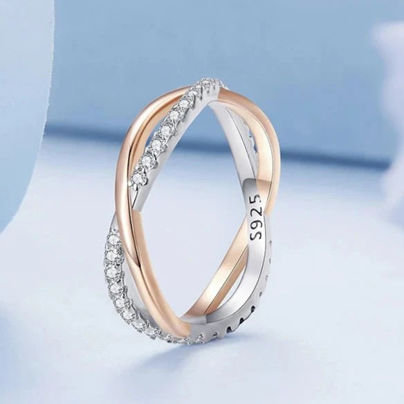 Anel Prata Aro Duplo Zircônia