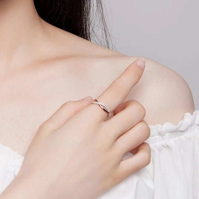 Anel Prata Aro Duplo Zircônia