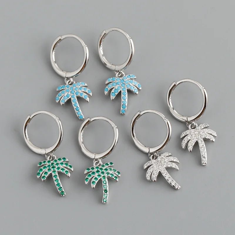 Brinco Argola Coqueiros em Prata 925 com Zircônia – Tropical e Sofisticado