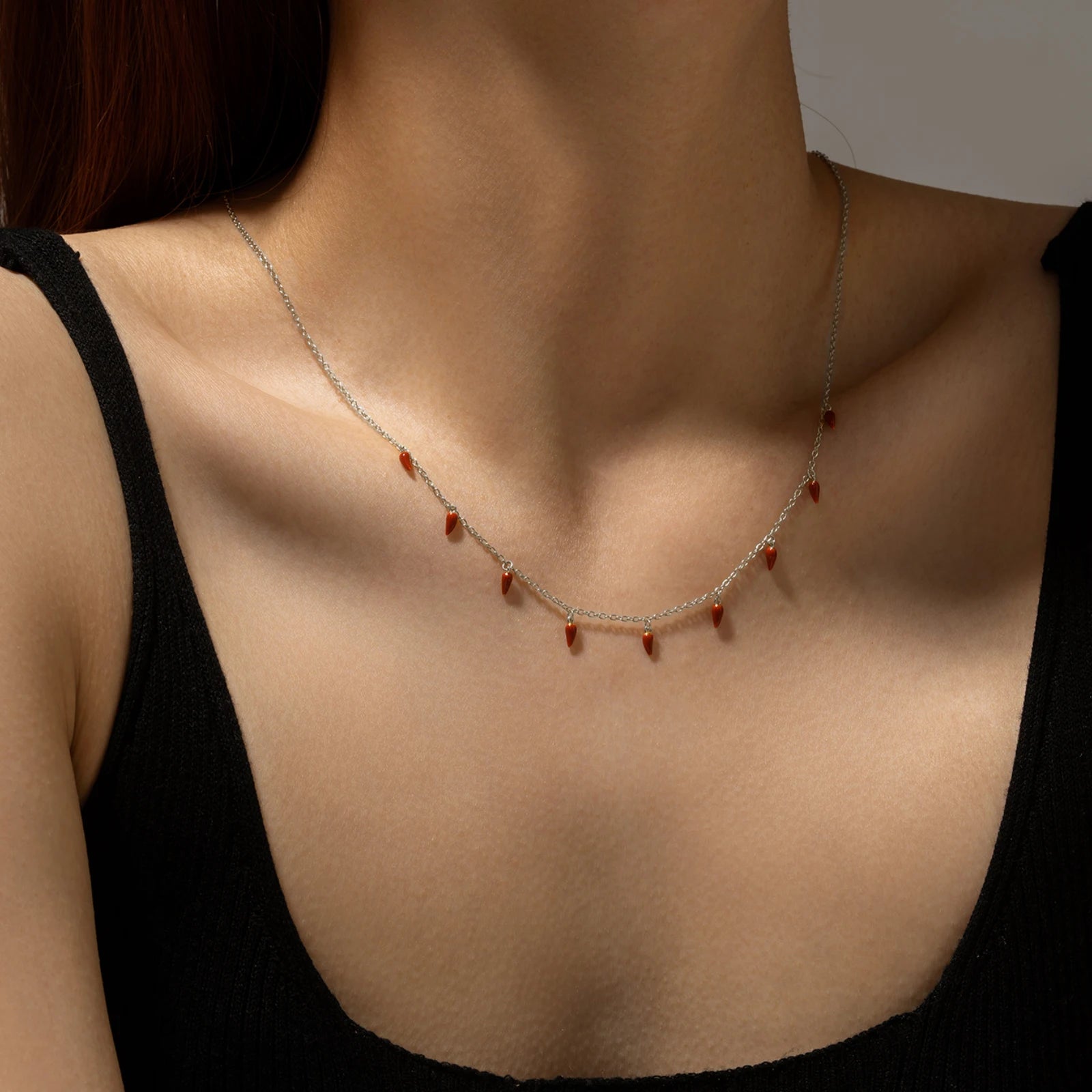 Choker Colar Pimenta Vermelha Prata 925