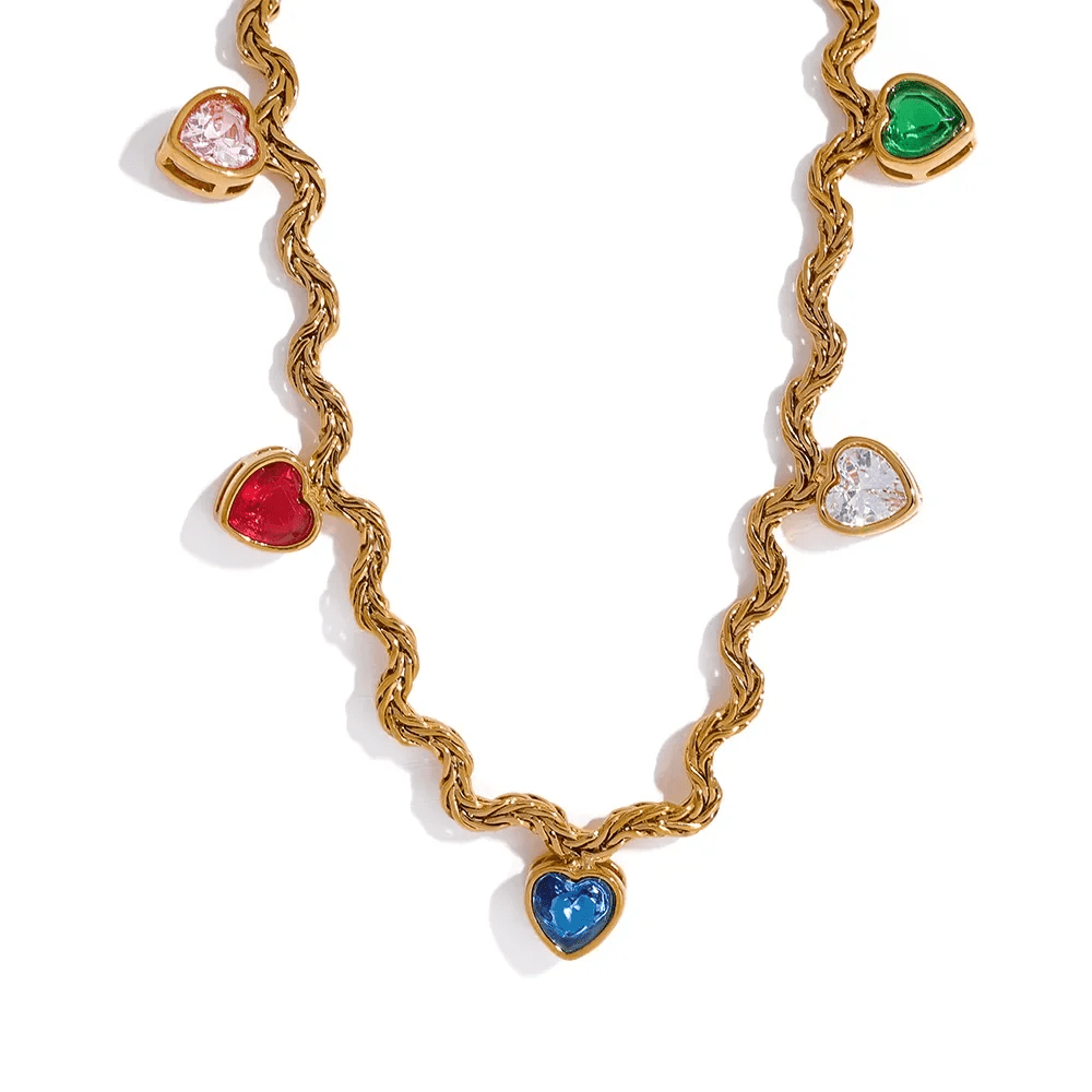 Choker Folheada Corações Coloridos - Amare_04 folheada a ouro da Vonn | Vonn