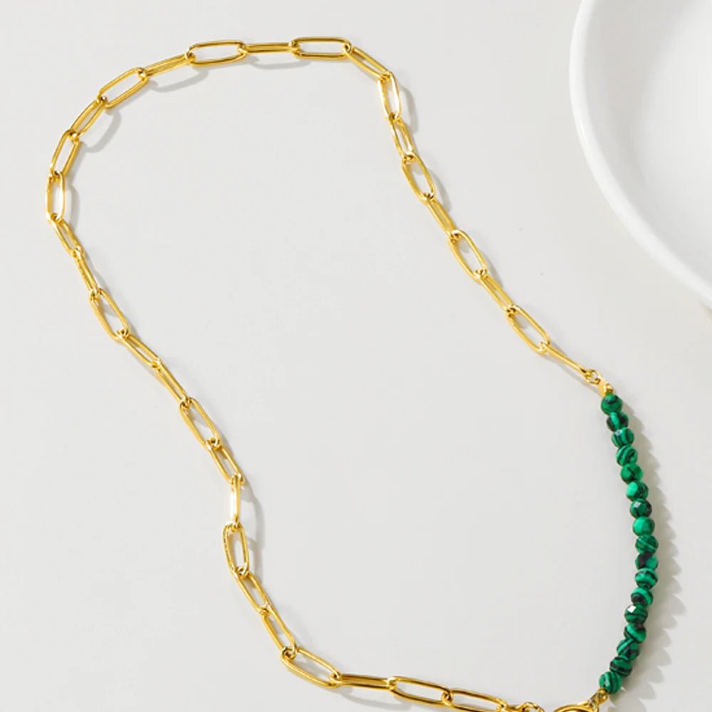 Colar Corrente de Pedra Natural Verde