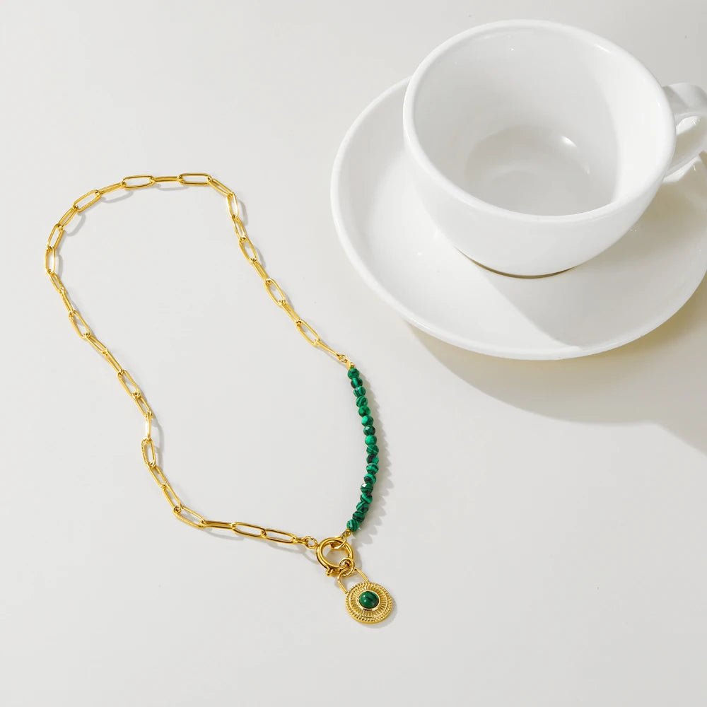 Colar Corrente de Pedra Natural Verde