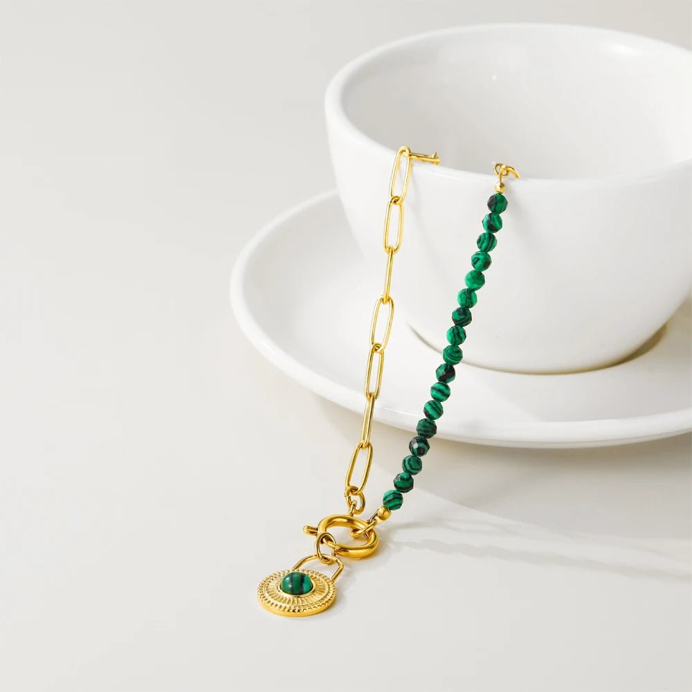 Colar Corrente de Pedra Natural Verde