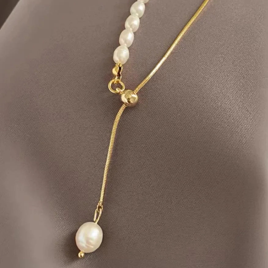 Colar Pérola Folheado a Ouro