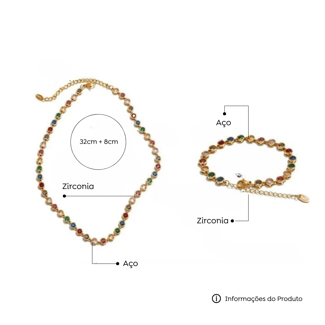 Colar Dourado Pedras Zircônia - Amare_32 folheada a ouro da Vonn | Vonn