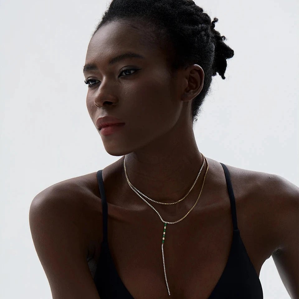 Colar Riviera Longo com Zircônias Cúbicas e Banho de Ouro