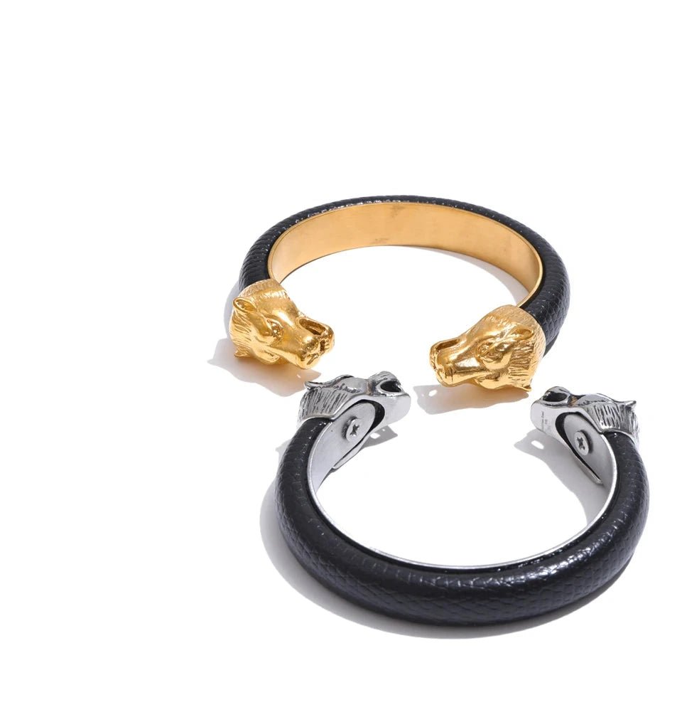 Pulseira Punho de Couro Vintage Masculina - MAS_60 folheada a ouro da Vonn | Vonn