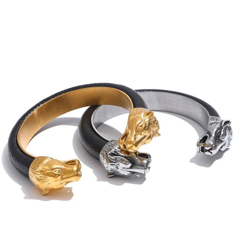 Pulseira Punho de Couro Vintage Masculina - MAS_60 folheada a ouro da Vonn | Vonn