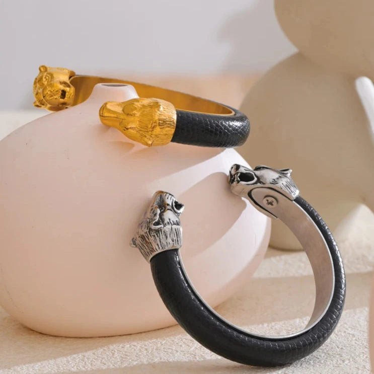 Pulseira Punho de Couro Vintage Masculina - MAS_60 folheada a ouro da Vonn | Vonn