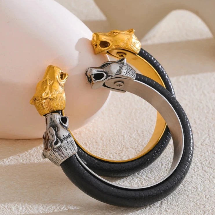 Pulseira Punho de Couro Vintage Masculina - MAS_60 folheada a ouro da Vonn | Vonn