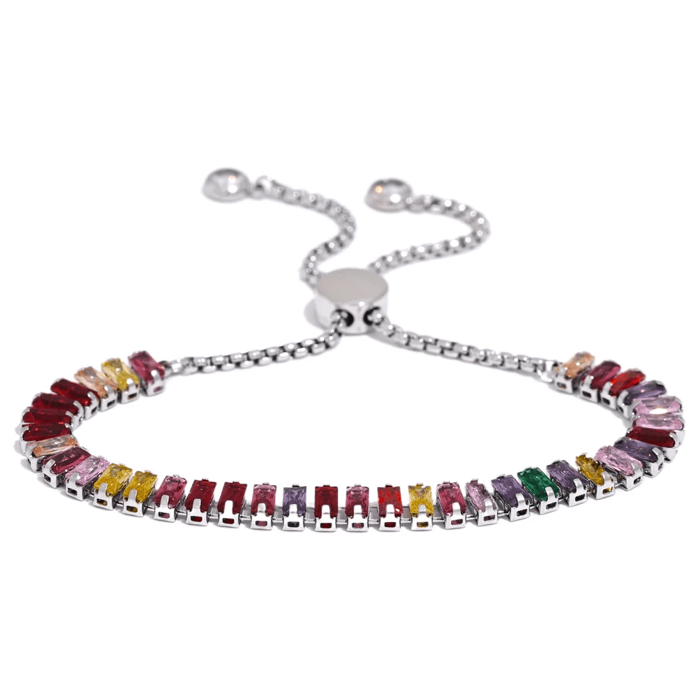 Pulseira Riviera Colorida com Zircônias e Banho de Ouro