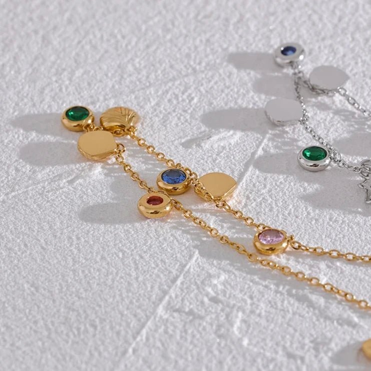 Tornozeleira Banhado a Ouro com Zircônias Coloridas
