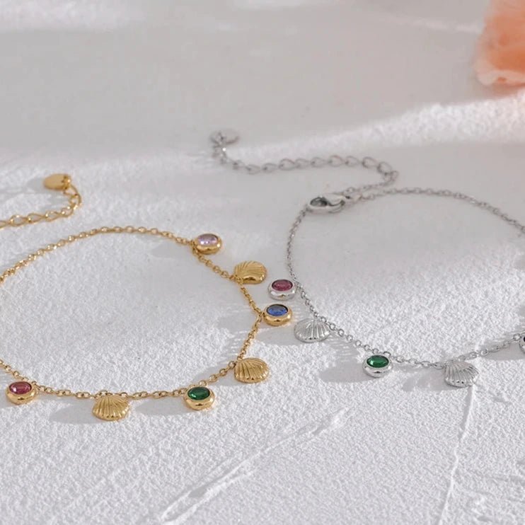 Tornozeleira Banhado a Ouro com Zircônias Coloridas