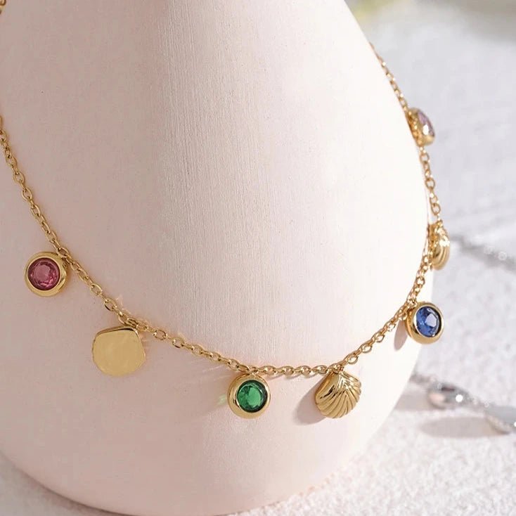 Tornozeleira Banhado a Ouro com Zircônias Coloridas