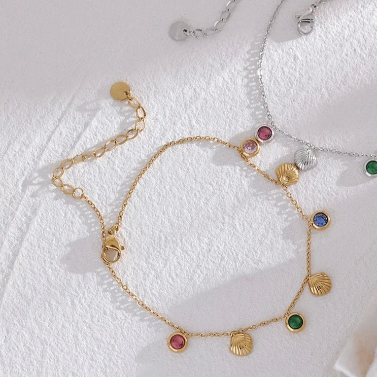 Tornozeleira Banhado a Ouro com Zircônias Coloridas