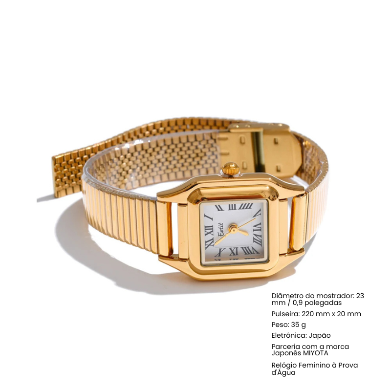 Relógio Digital Dourado Aço Inoxidável com Banho