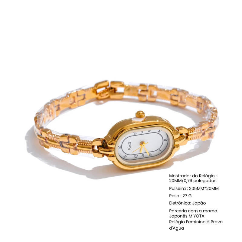 Relógio Digital Dourado Aço Inoxidável com Banho