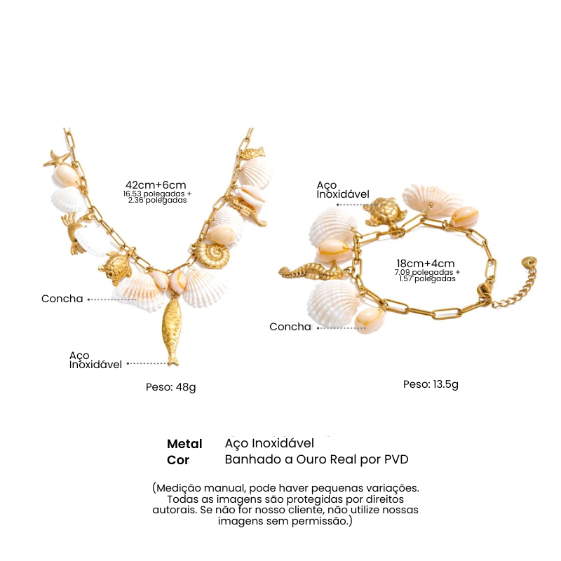 Conjunto Colar e Pulseira Geométricos em Aço Inoxidável com Banho Ouro PVD