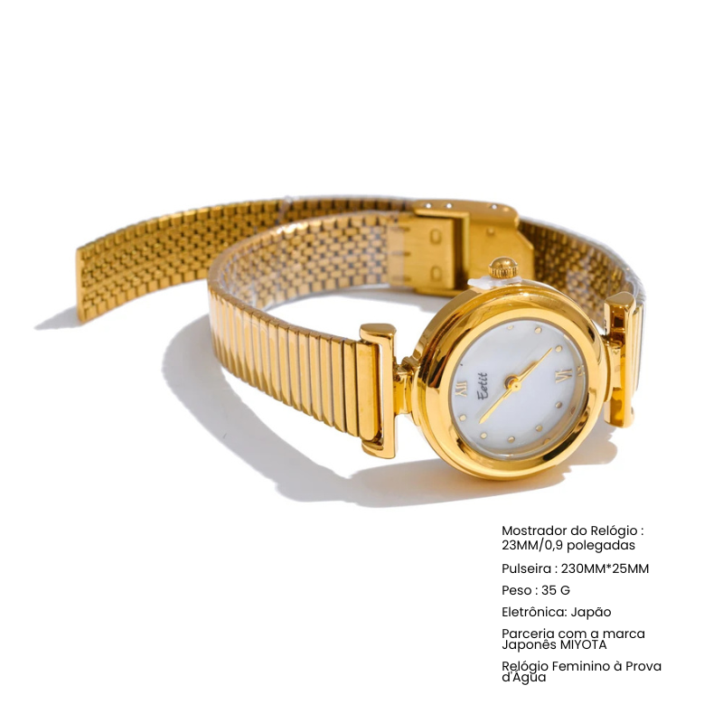 Relógio Digital Dourado Aço Inoxidável com Banho