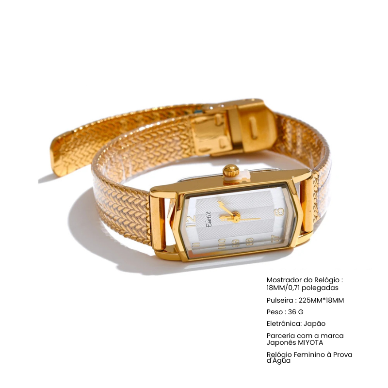 Relógio Digital Dourado Aço Inoxidável com Banho