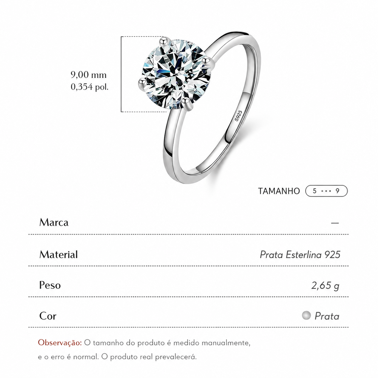 Anel Clássico em Prata 925 com Zircão