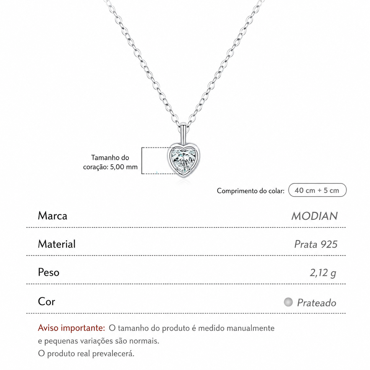 Colar Coração Delicado em Prata 925