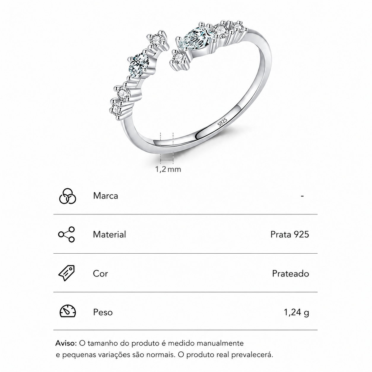 Anel Minimalista em Prata 925 com Zircônias