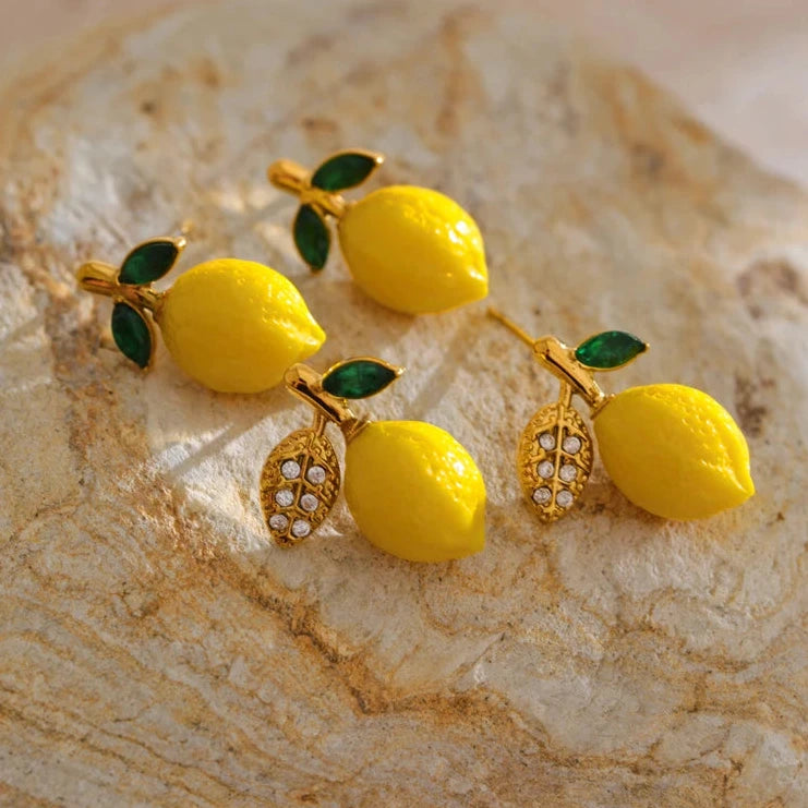 Brinco Limão Dourado Geométrico com Zircônia