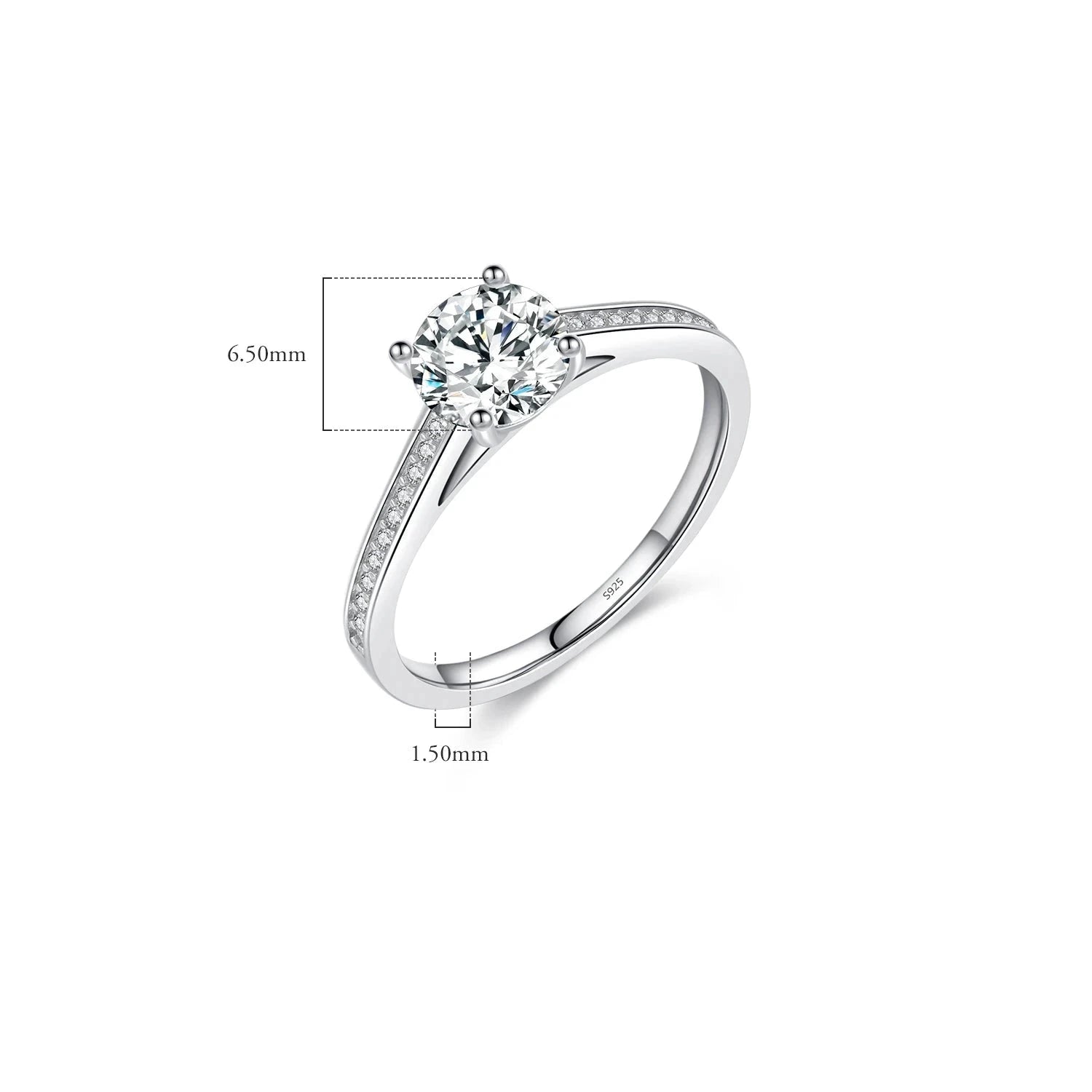 Anel Solitário Moissanite Prata 925