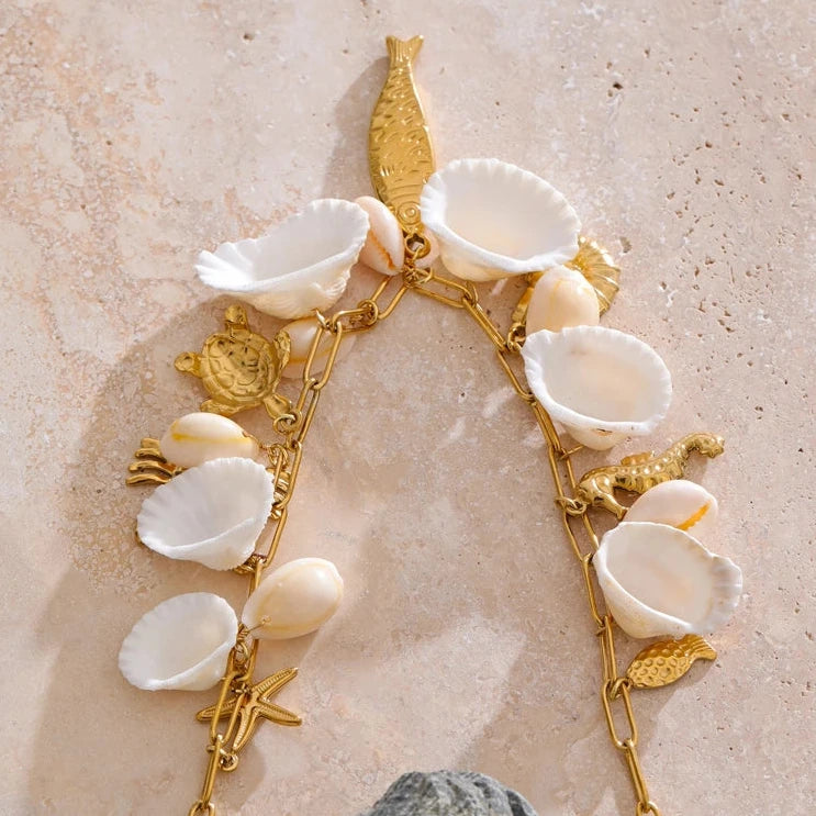 Conjunto Colar e Pulseira Geométricos em Aço Inoxidável com Banho Ouro PVD