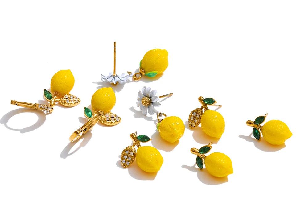 Brinco Limão Dourado Geométrico com Zircônia