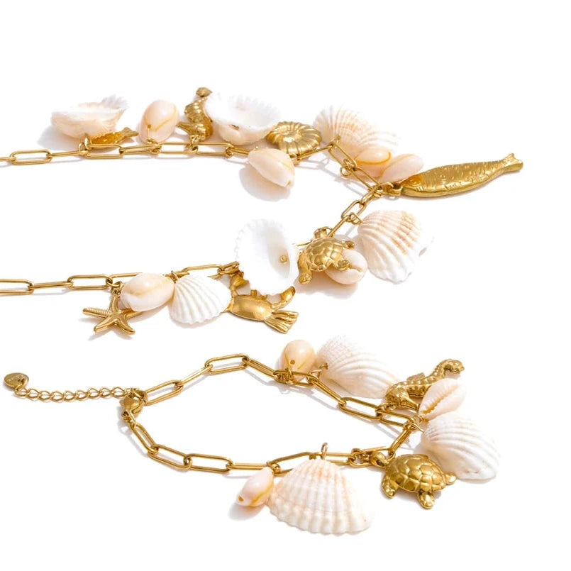 Conjunto Colar e Pulseira Geométricos em Aço Inoxidável com Banho Ouro PVD