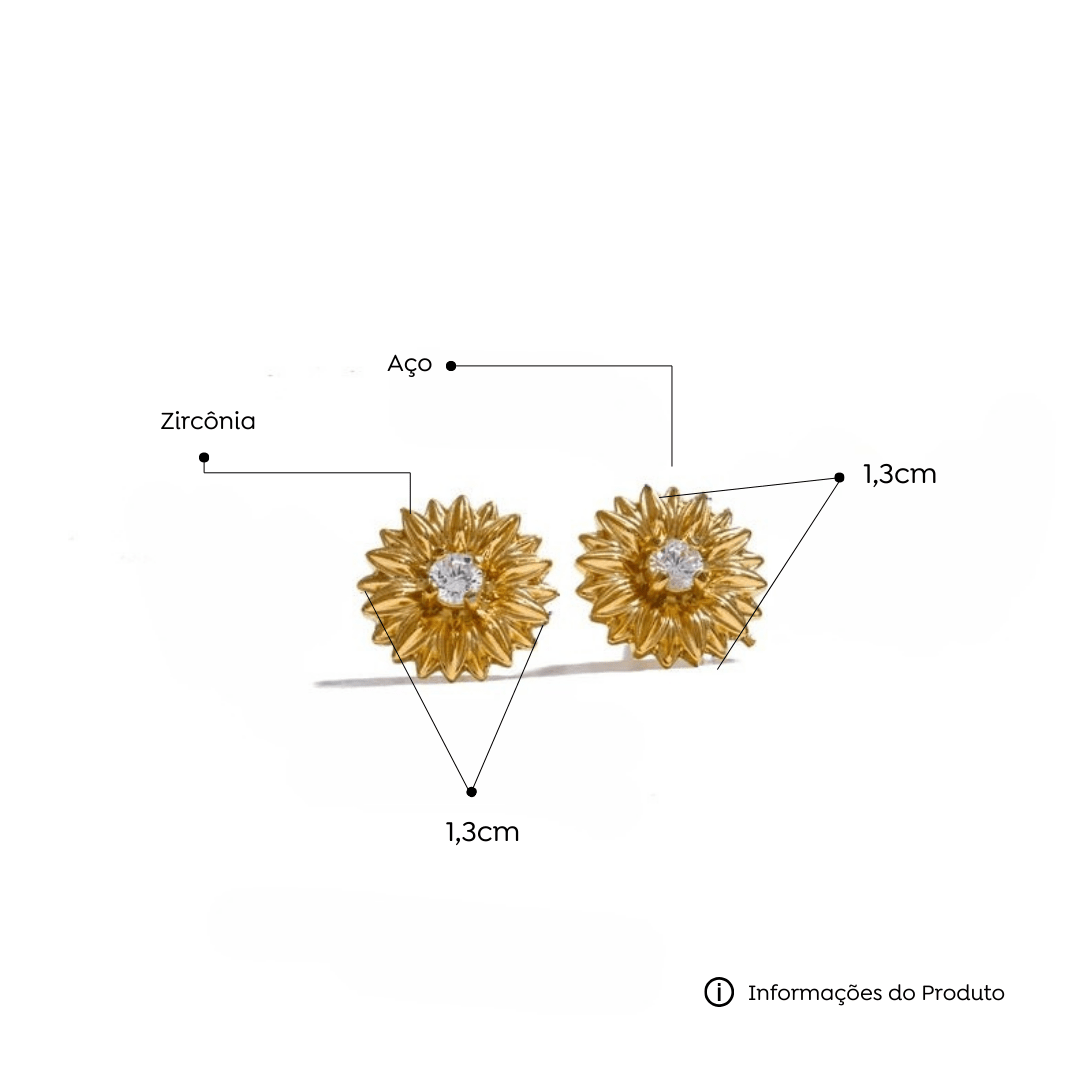 Brinco Girassol Dourado - Amare_35 folheada a ouro da Vonn | Vonn